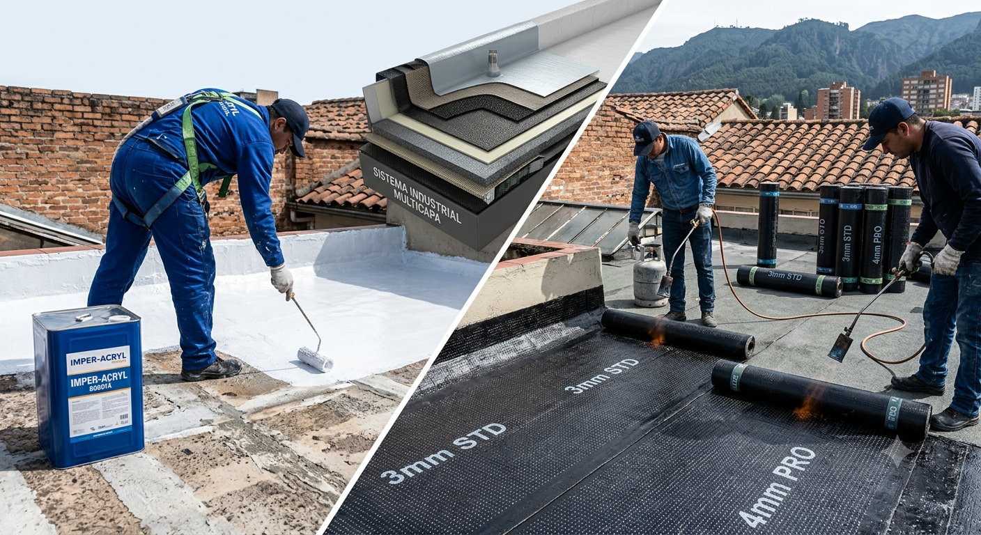 Paso 2: sistemas de impermeabilización con acrílico Imper-Acryl y mantos asfálticos de 3 mm y 4 mm